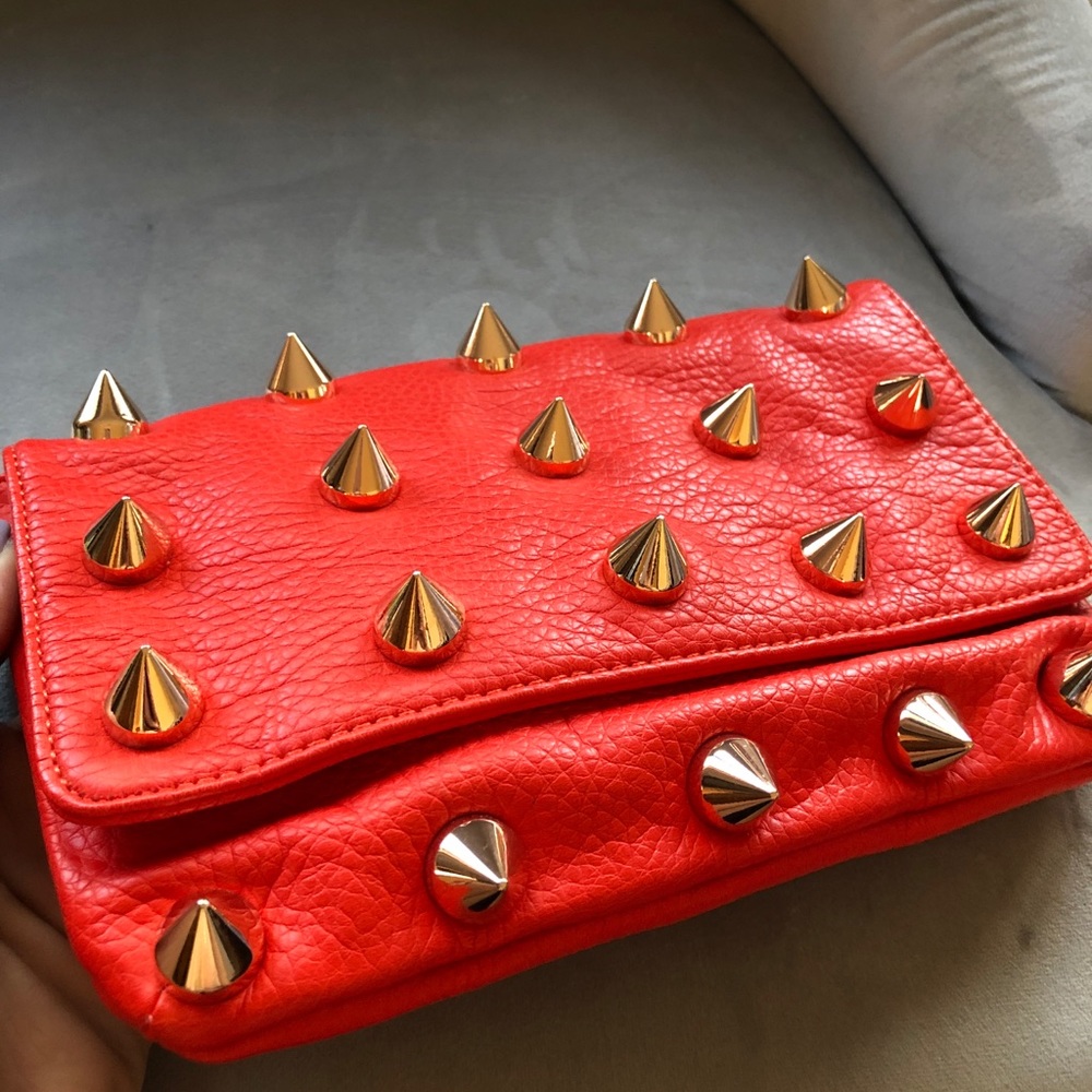 Deux Lux Red Clutch with Gold Studs